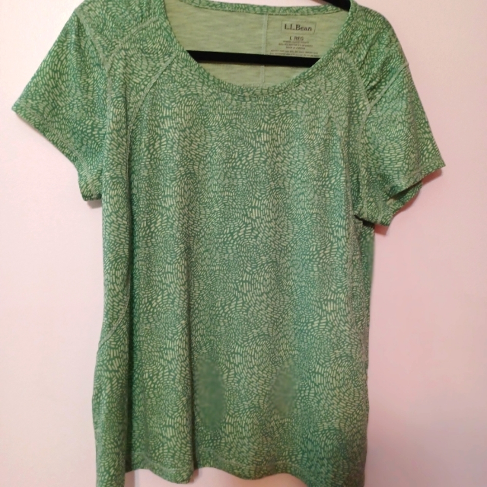 LL Bean Green Geometric Print Short Sleeve Top Large
